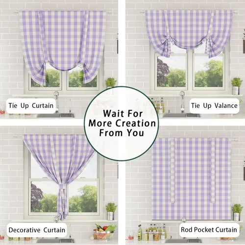 Miniatura 259 de Cenefas de cortina para ventana de 16 pulgadas de largo, 2 paneles de cuadros búfalo, cortinas pequeñas con bolsillo para barra, estilo clásico