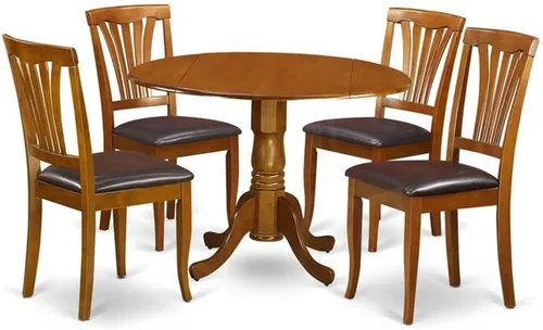 East West Furniture DLAV5-SBR-LC - Juego de mesa de comedor de 5 piezas, incluye una mesa de cocina redonda con gotas y 4 sillas de comedor Marrón