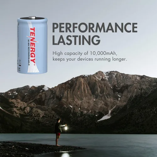 Miniatura 4 de Tenergy Batería NiMH D de 10000 mAh, batería recargable de alta capacidad de tamaño D, baterías de celda D de alto drenaje para linterna, paquete