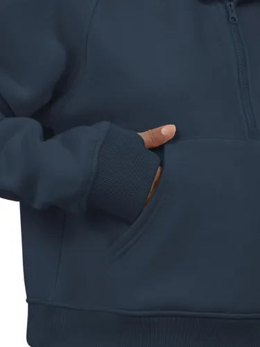 Miniatura 5 de ATHMILE Sudaderas para mujer, sudaderas cortas con capucha y media cremallera, forro polar, suéter con cremallera de un cuarto, suéter de moda
