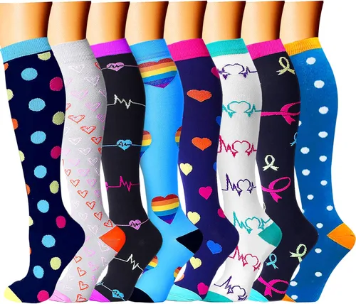 CHARMKING Calcetines de compresión para mujeres y hombres (8 pares) 15-20 mmHg es el mejor apoyo para correr atlético, ciclismo