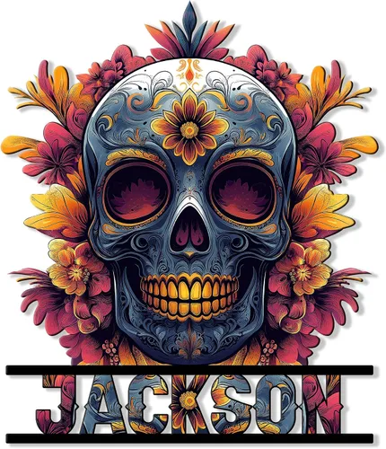 Miniatura 5 de Letrero de metal personalizado con calavera, letrero colgante de calavera para porche al aire libre, valla de pared con nombre personalizado, patio