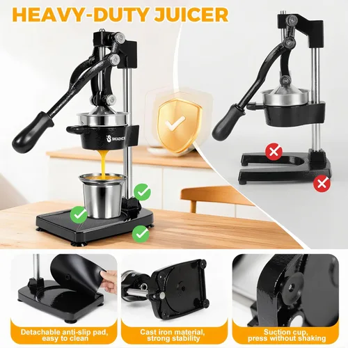 Miniatura 4 de Exprimidor de cítricos de hierro fundido, exprimidor de frutas de alta resistencia con piezas de acero inoxidable fácil de limpiar y base estable