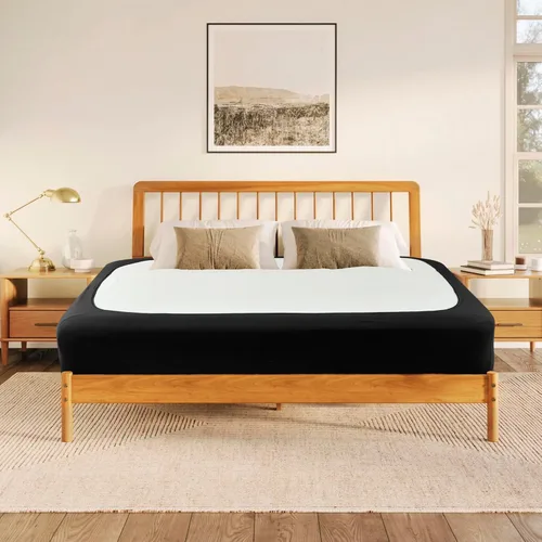 Miniatura 9 de Biscaynebay - Cubierta decorativa para somier tamaño Twin y Twin XL, falda de cama elástica de punto de jersey negro de lujo, envoltura de 4 lados