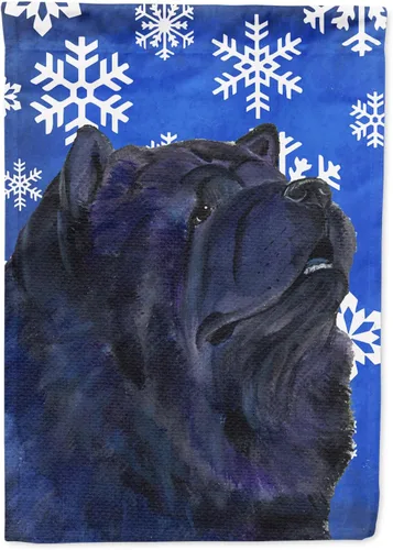 Miniatura 242 de Caroline's Treasures SC9374GF Bulldog English Snow flakes Holiday Garden Flag Buzón Bandera decorativa para patio exterior, patio, obras de arte