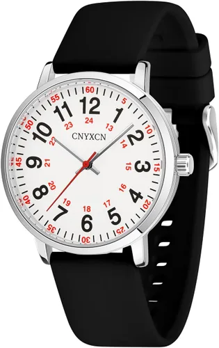Reloj de enfermera para estudiantes de medicina, médicos, mujeres y hombres con segunda mano y esfera fácil de leer las 24 horas, banda de silicona