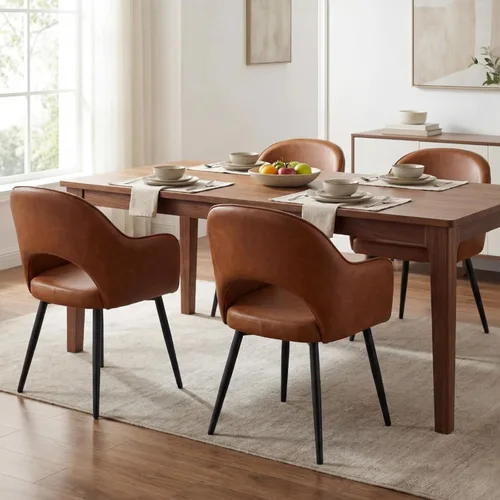 Miniatura 8 de HEAH-YO Juego de 2 sillas decorativas giratorias modernas, sillas de comedor de piel sintética con reposabrazos y patas de metal negro, sillas