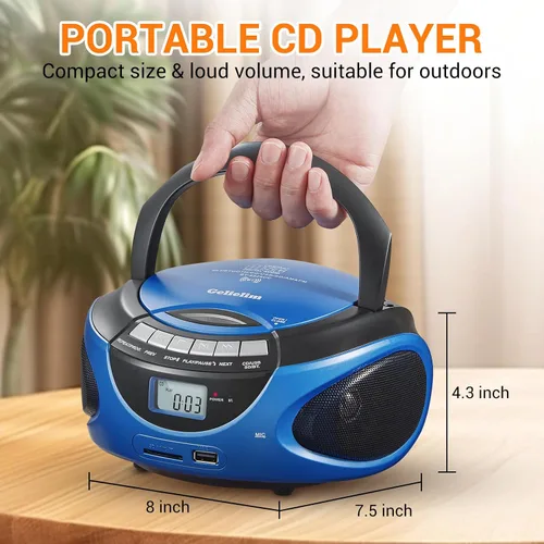 Miniatura 3 de Gelielim Reproductor de CD Boombox portátil, reproductores de CD de carga superior para el hogar con Bluetooth, radio estéreo AM FM, compatible