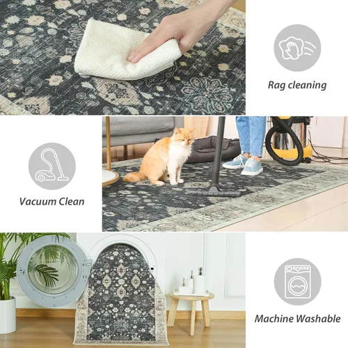 Miniatura 3 de Przemy Alfombra de Pasillo para Dormitorio, 2x6 pies Alfombra Lavable Antideslizante, Pequeña Alfombra Floral para Entrada, Pasillo, Cama de Niñas