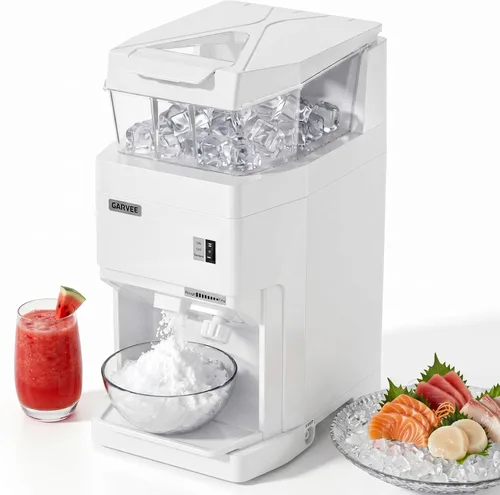 Miniatura 9 de Garvee Trituradora de hielo comercial de 300 libras/h, máquina eléctrica de cono de nieve de 500 W, máquina de afeitar de hielo de mesa de 500 RPM