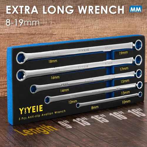 Miniatura 2 de YIYEIE Juego de 5 llaves extralarga de extremo de caja, métricas de 0.315 in-0.748 in, llave extractora de pernos extendidos de 6 puntos, llave