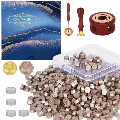 Kit de sellos de cera – Juego de sellado de cera de 357 piezas con calentador, cuchara, velas, perfecto para sobres vintage, letras y manualidades,