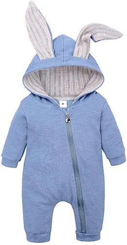 Miniatura 120 de Simplee Kids Enterizo con diseño de conejo de Pascua con capucha, para bebé, overol con cremallera y orejas largas