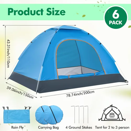 Miniatura 3 de Woanger Paquete de 6 tiendas de campaña a granel para 2 a 3 personas para personas sin hogar, tienda de campaña ligera al aire libre con mosca