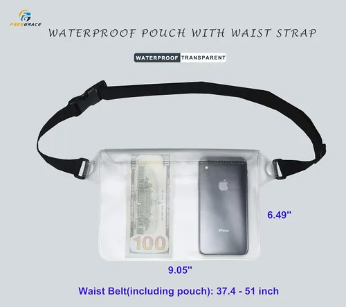 Miniatura 2 de Freegrace Juego de bolsas impermeables con correa para la cintura/funda para mantener tu teléfono y objetos de valor secos y seguros. Bolsas secas
