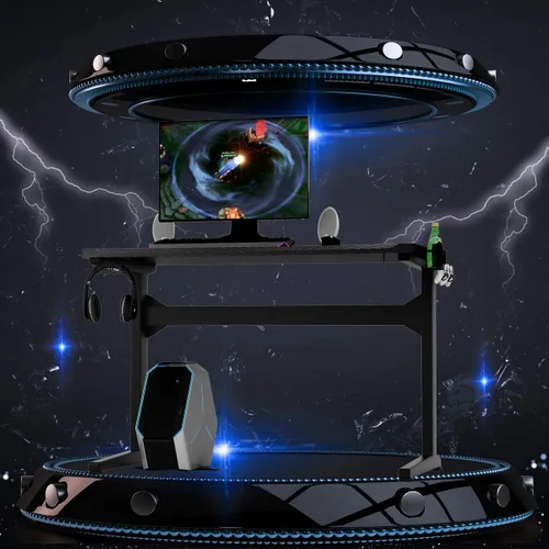 Miniatura 4 de Tangkula Escritorio ergonómico para videojuegos, escritorio ergonómico para computadora para juegos, escritorio de juegos electrónicos