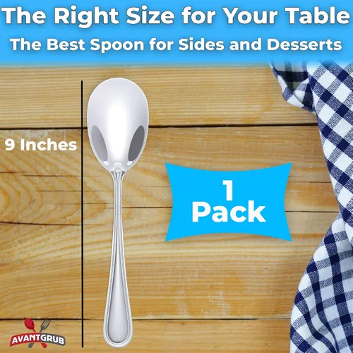 Miniatura 6 de Cuchara de servir resistente de 9 pulgadas de alta calidad. Cucharas elegantes de acero inoxidable para pasta y guarniciones. Cubertería para bufé