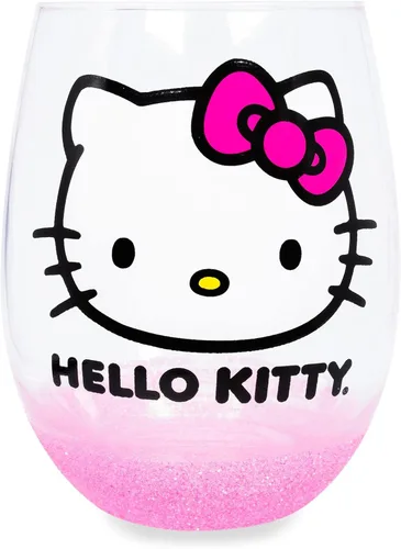 Miniatura 9 de Silver Buffalo Sanrio Hello Kitty You Had Me At Hello Glitter - Vaso de vino sin tallo para cócteles, capacidad para 20 onzas Hello Kitty Me Tuviste