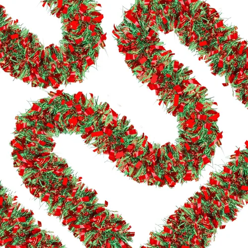 Guirnalda de Oropel de Navidad de 50 Pies, Guirnalda de Oropel Gruesa, Decoraciones para Árbol de Navidad, Guirnalda Metálica Trenzada de Oropel Mix3