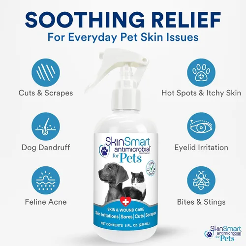 Miniatura 7 de SkinSmart Antimicrobial Cuidado de la piel y las heridas para mascotas, elimina las bacterias para promover la curación y alivia la picazón, botella
