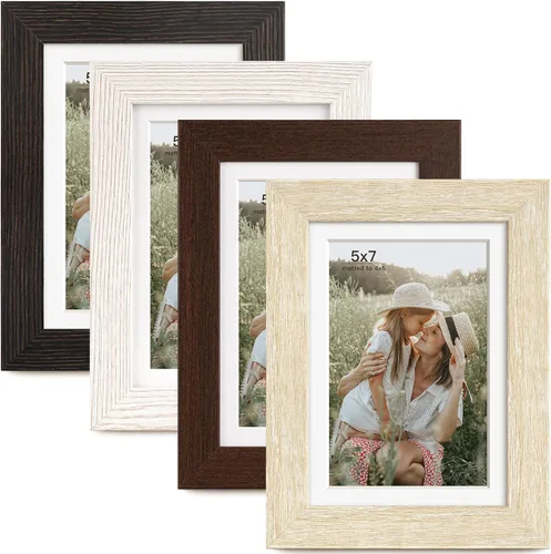 Miniatura 13 de Momentworth Portarretratos de 4 x 6 pulgadas con paspartú para 3.5 x 5 pulgadas, marcos de fotos con grano de madera negra envejecida para pared