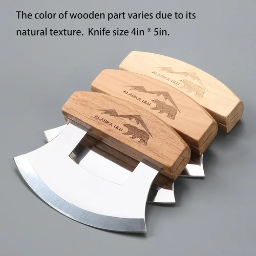 Miniatura 6 de Cuchillo Ulu Mezzaluna de Alaska de 5 pulgadas, Cortador Rebanador Picador Balancín para Verduras de Ensalada, Troceado Picado Picado Fino Cuchilla