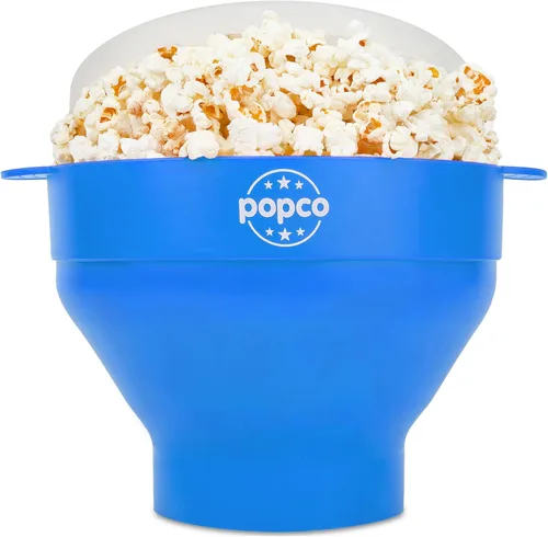 Popco Máquina de palomitas de maíz de silicona, para microondas con asas, cuenco plegable, resistente al calor, fácil de limpiar, ideal para noches