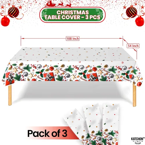 Miniatura 2 de KatchOn, XtraLarge - Mantel de Navidad de plástico, paquete de 3, 108 x 54 pulgadas, mantel de vinilo desechable de Navidad, decoraciones navideñas