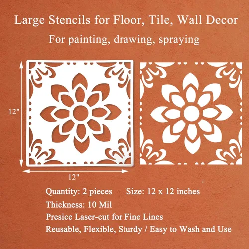 Miniatura 2 de 2 plantillas grandes de 12 x 12 pulgadas para pintar pisos, paredes, patios, azulejos de cerámica, madera, plantillas de mandala grande