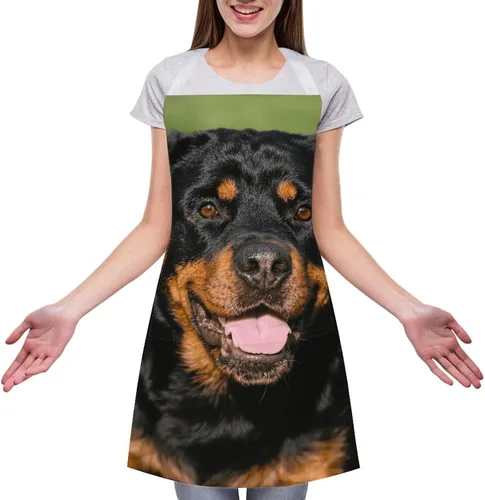 Miniatura 3 de MUSM Apron for Adults - 27.6 X 31.5 Inch, Heavy-Duty Polyester Aprons with Two Large Pockets, Waterproof Rottweiler Kitchen Apron for Cooking