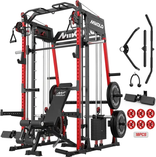 Miniatura 15 de Mikolo M4 2.0 Smith Machine, All-in-One Home Gym Power Cage with LAT Pulldown & Cable Crossover, Squat Rack for Full Body Workouts