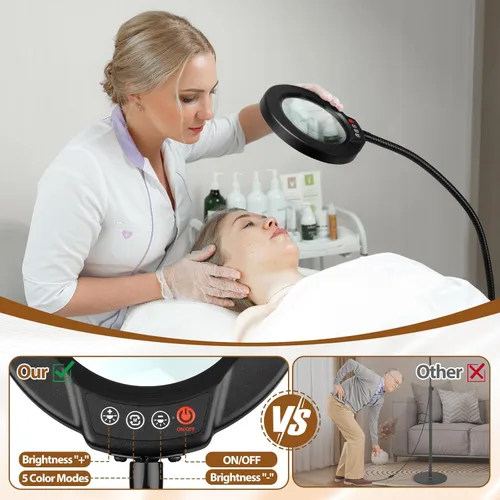 Miniatura 2 de Lupa 10X con luz y soporte, lámpara de pie flexible de cuello de cisne de 24 pulgadas, LED 3 en 1, 5 modos de color, lupa iluminada regulable sin