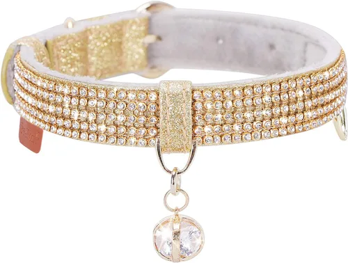 Miniatura 10 de Collar para gatos y perros, [brillos de imitación de diamante] Cuero sintético prémium con dije, collares ajustables para gatos grandes y perros