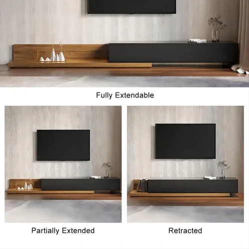 Miniatura 4 de homary Soporte extensible de madera para TV, centro de entretenimiento rectangular, consola multimedia con 3 cajones (negro y nogal)