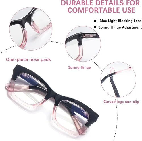 Miniatura 3 de SIGVAN - Paquete de 6 gafas de lectura estilo Oprah con bloqueo de luz azul, montura cuadrada, bisagra de resorte para computadora para mujeres y 3