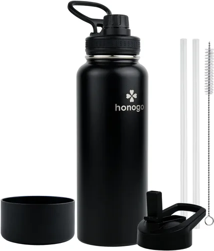 Miniatura 10 de Botella de agua aislada de 64 onzas con tapa de popote y tapa de boquilla, jarra de agua de medio galón de acero inoxidable con mango de paracord