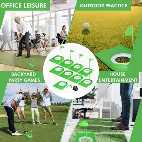 Miniatura 6 de Paquete de 9 tazas de golf con banderas, ayudas de entrenamiento de golf de plástico con recuperador de pelotas de golf, juego de agujeros de Verde