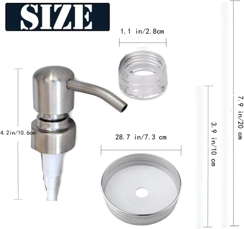 Miniatura 3 de Tapa dispensadora de jabón y bomba de repuesto de acero inoxidable cepillado, a prueba de óxido, a prueba de fugas para tapa de tamaño de boca