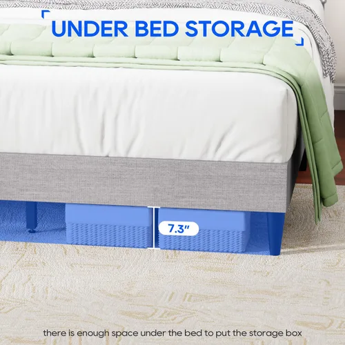 Miniatura 5 de PayLessHere Base de cama tapizada de plataforma completa con cabecera de tela y soporte de listones de madera, totalmente tapizado, no necesita Gris