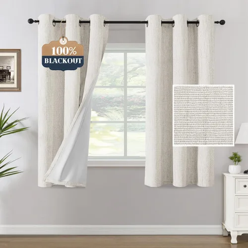Miniatura 20 de H.VERSAILTEX Cortinas opacas de lino chenilla para dormitorio, térmicamente aisladas, cortinas texturizadas con aspecto de lino con revestimiento
