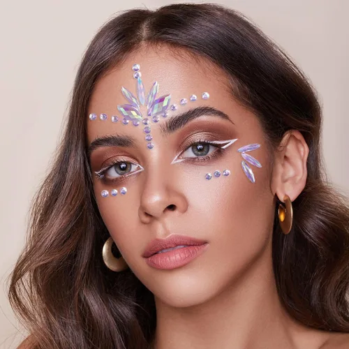 Miniatura 4 de Gemas Faciales de Sirena Joyas Adhesivas para Halloween Cuerpo Ojos Cara Joyas Gemas para Festivales Rave Tatuajes con Purpurina Cristales Púrpura