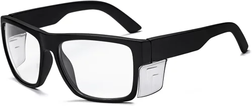 Vidrio de seguridad de transición con ANSI Z87+ImpactApproved Wraparound&Anti Bluelight UV400 Negro mate (escudo gris)