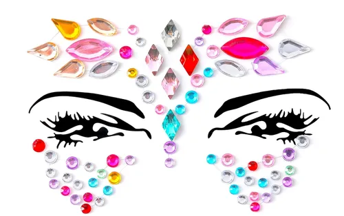 Miniatura 10 de 32 piezas de gemas faciales (diseños aleatorios) autoadhesivas con purpurina para tatuaje, gemas para festivales, fiestas rave, maquillaje corporal