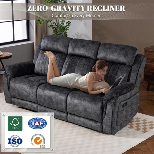 Miniatura 8 de Sofá biplaza reclinable eléctrico Zero Gravity con reposacabezas ajustables, sillón reclinable eléctrico con consola, sofá reclinable eléctrico de 2