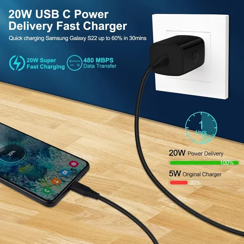 Miniatura 2 de Cargador súper rápido tipo C bloque de carga compatible con Samsung Galaxy Z Fold 7, Z Flip 7, A17, S25 Edge, S25 Ultra, S25, S25+, S24 Fe, S24 Negro