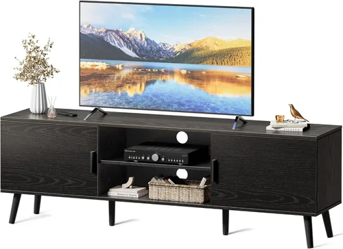 SUPERJARE Soporte de TV para TV de 55 pulgadas, centro de entretenimiento con estante ajustable, 2 gabinetes, mesa consola de TV, consola