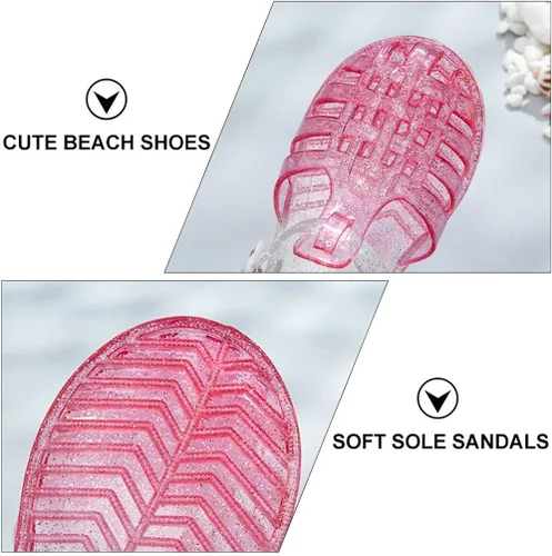 Miniatura 6 de USHOBE Sandalias de jalea de princesa para niñas, sandalias de verano para la playa, zapatos de gelatina con purpurina, sandalias planas