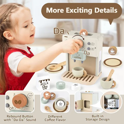 Miniatura 4 de Airlab Juego de Cafetera de Juguete para Niños Accesorios de Cocina de Madera Juego de Café para Niños Pequeños de Pretensión Regalos de Cumpleaños