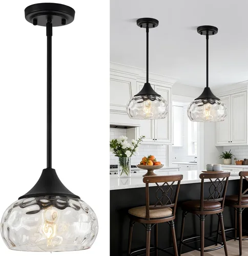 Miniatura 9 de Lámparas colgantes modernas para isla de cocina, lámparas colgantes negras con pantalla de vidrio transparente de 8.5 pulgadas, lámparas colgantes
