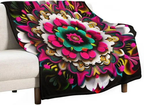Miniatura 30 de Manta de forro polar con flores mexicanas, acogedora manta de franela para cama de 50 x 60 pulgadas para sofá, cama, oficina, Navidad, Halloween